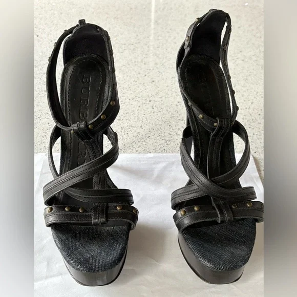 BURBERRY Strappy Denim Platform 5” Stiletto Heels - Size 7 - Picture 9 of 9